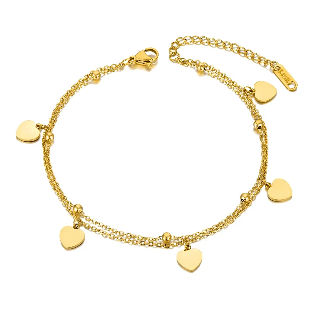 Bohemia Double Layer Love Heart Charm Anklets For Women Girls