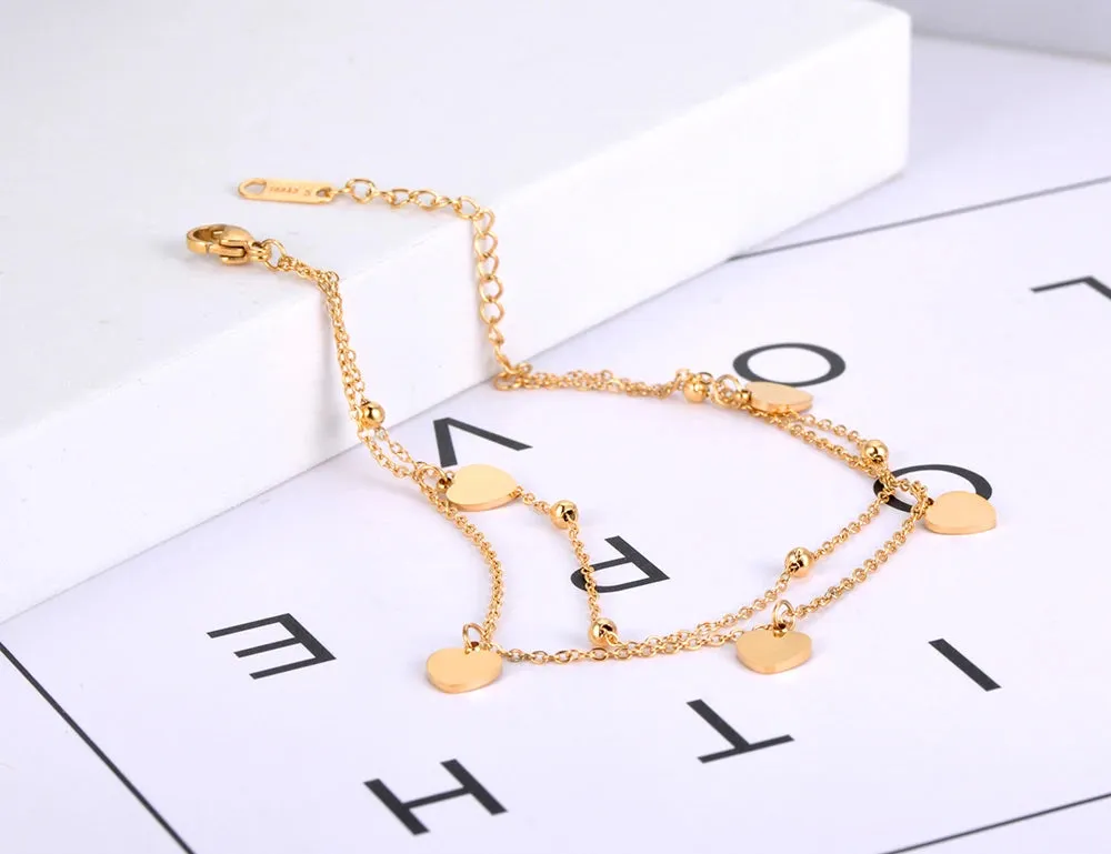 Bohemia Double Layer Love Heart Charm Anklets For Women Girls