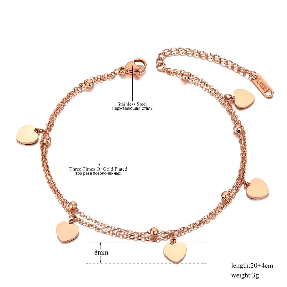Bohemia Double Layer Love Heart Charm Anklets For Women Girls