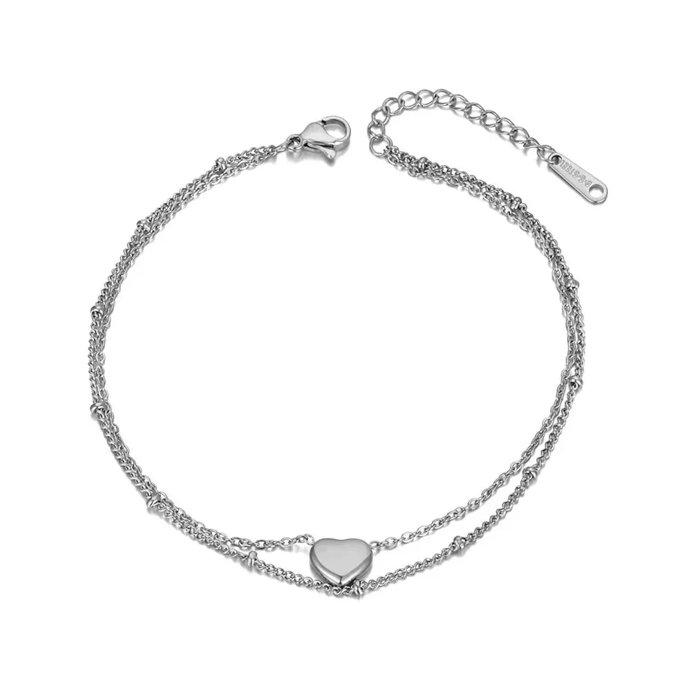 Bohemia Double Layers Love Heart Charm Anklet For Women
