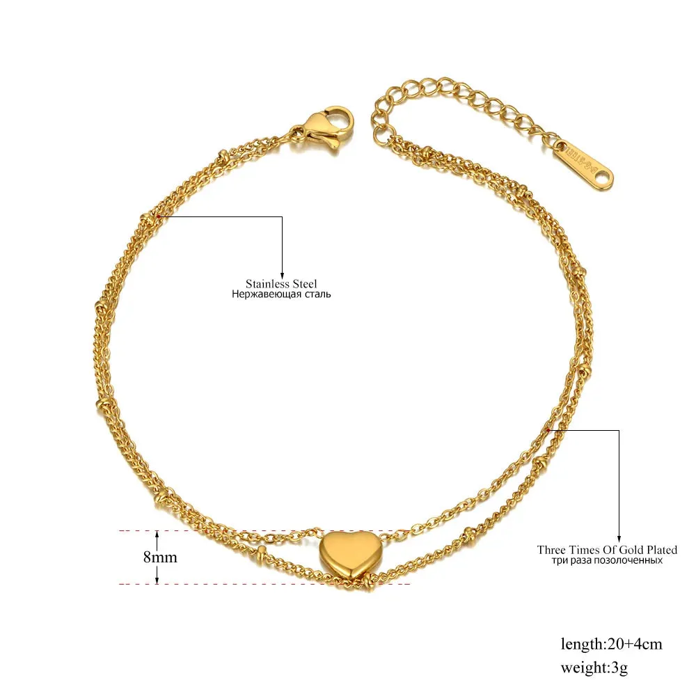 Bohemia Double Layers Love Heart Charm Anklet For Women