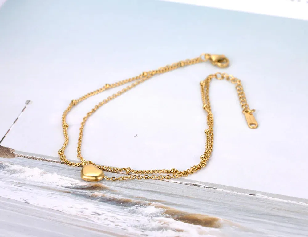 Bohemia Double Layers Love Heart Charm Anklet For Women