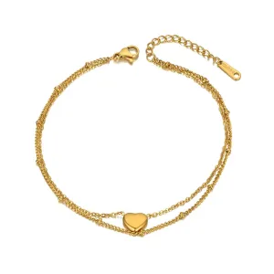 Bohemia Double Layers Love Heart Charm Anklet For Women