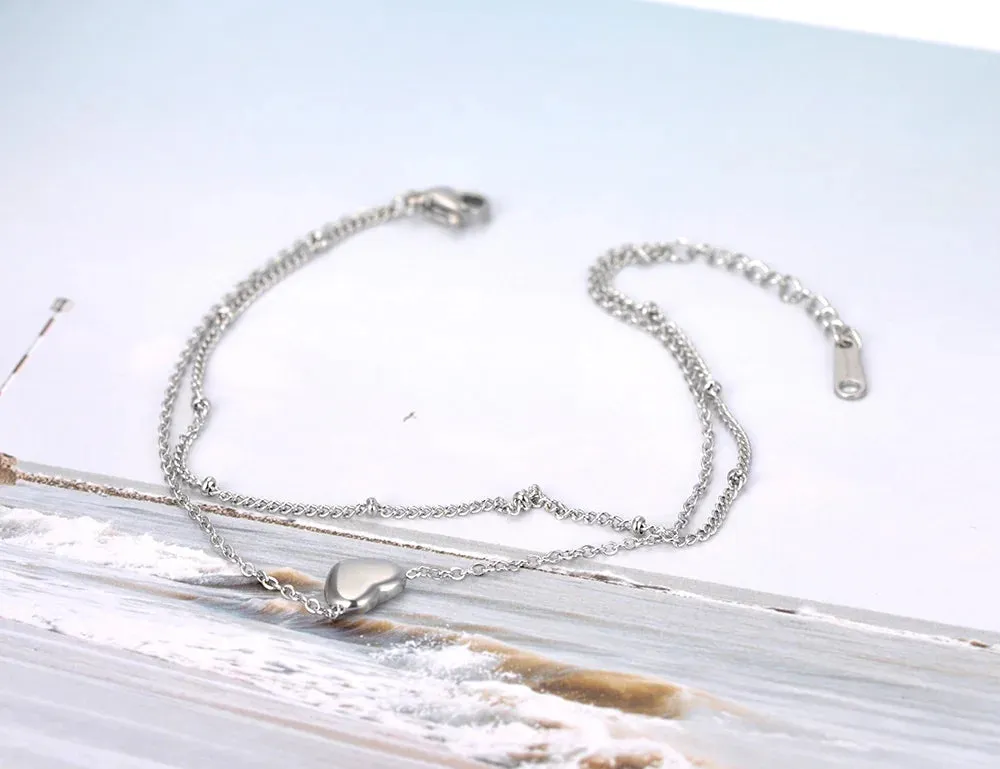 Bohemia Double Layers Love Heart Charm Anklet For Women