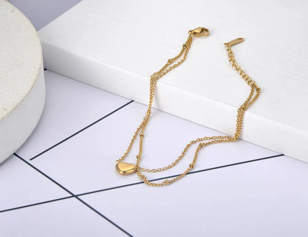 Bohemia Double Layers Love Heart Charm Anklet For Women