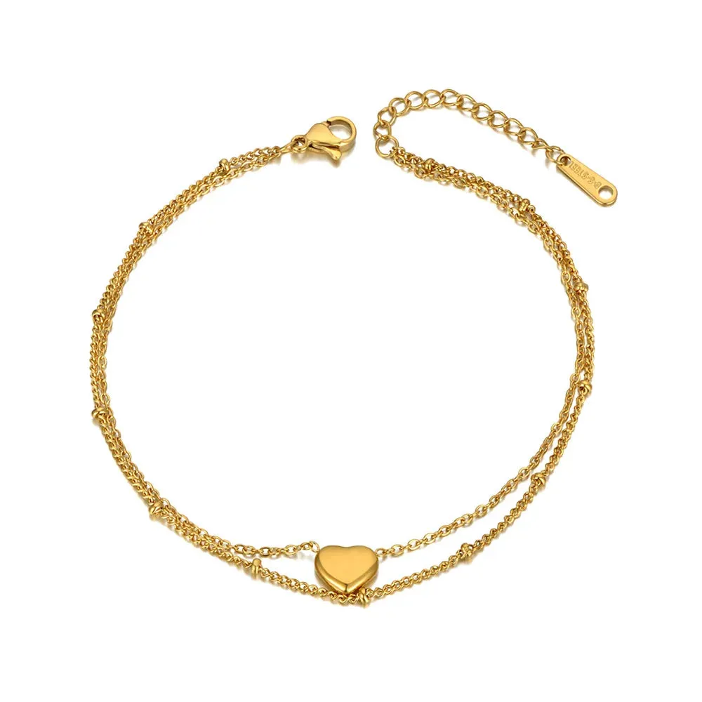 Bohemia Double Layers Love Heart Charm Anklet For Women