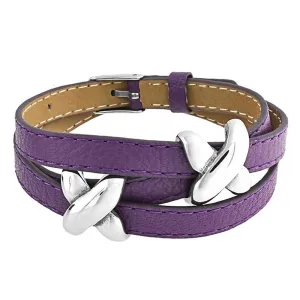 Boho Black Purple Leather Love Charm Triple Wrap Bracelet with Silver Buckle