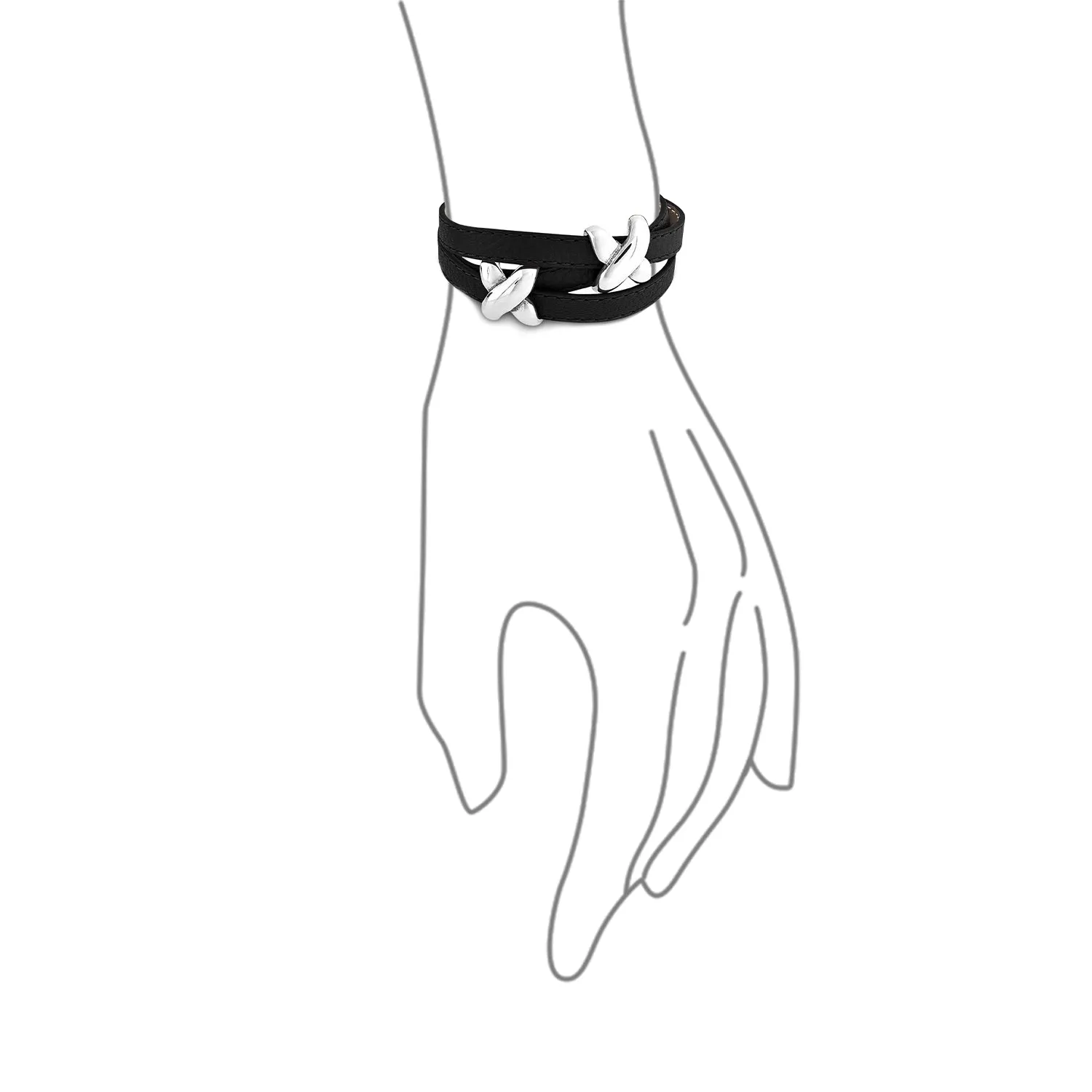 Boho Black Purple Leather Love Charm Triple Wrap Bracelet with Silver Buckle