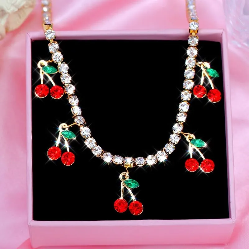 Boho Cherry Crystal Pendant Anklets For Women Gold Silver Color Luxury