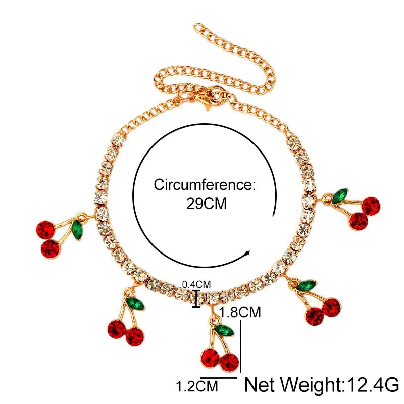 Boho Cherry Crystal Pendant Anklets For Women Gold Silver Color Luxury