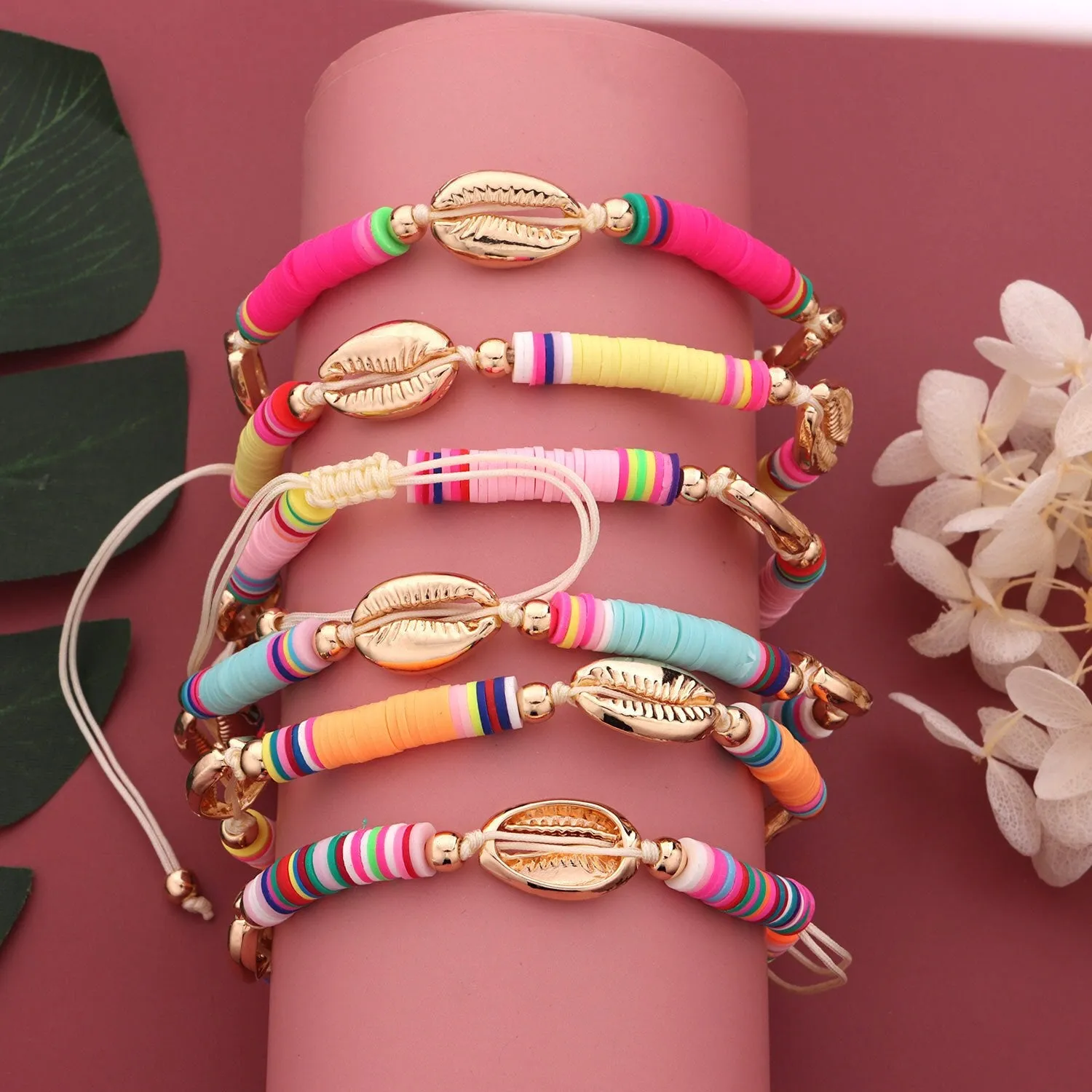 Boho Fashion Adjustable Soft Pottery Shelly Charm Anklet For Women