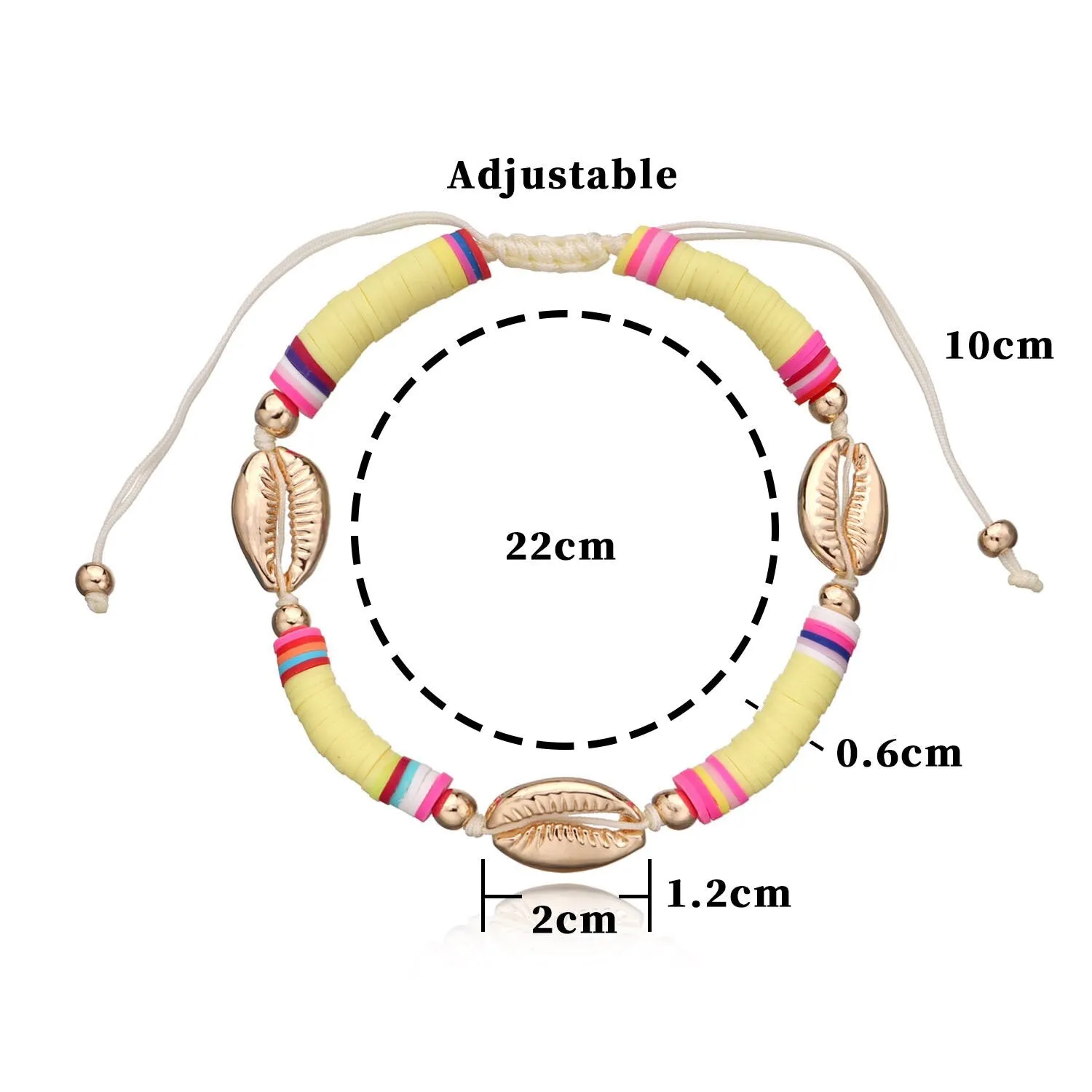 Boho Fashion Adjustable Soft Pottery Shelly Charm Anklet For Women