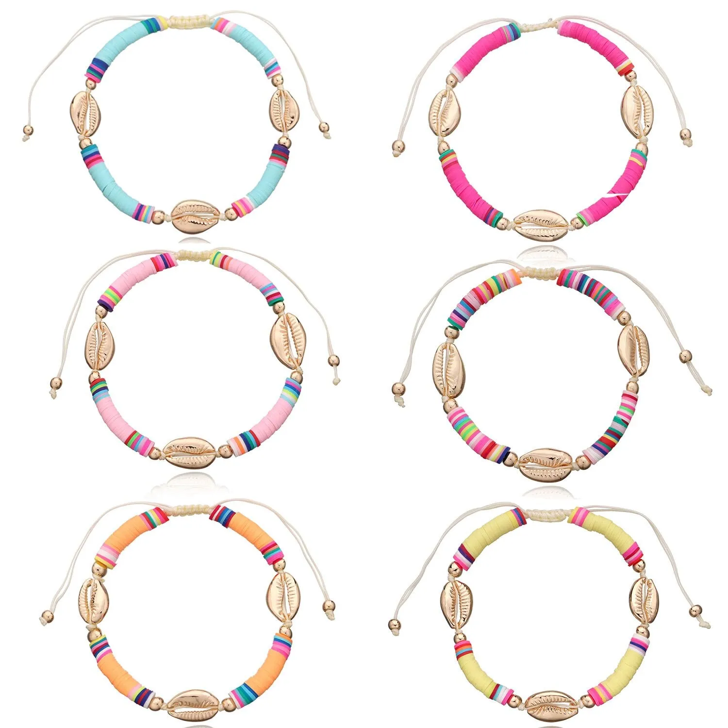 Boho Fashion Adjustable Soft Pottery Shelly Charm Anklet For Women
