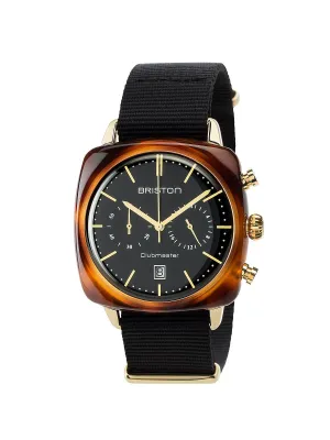 Briston Clubmaster Vintage Acetate Chronograph Gold Black Dial And Yellow Gold NATO 40mm