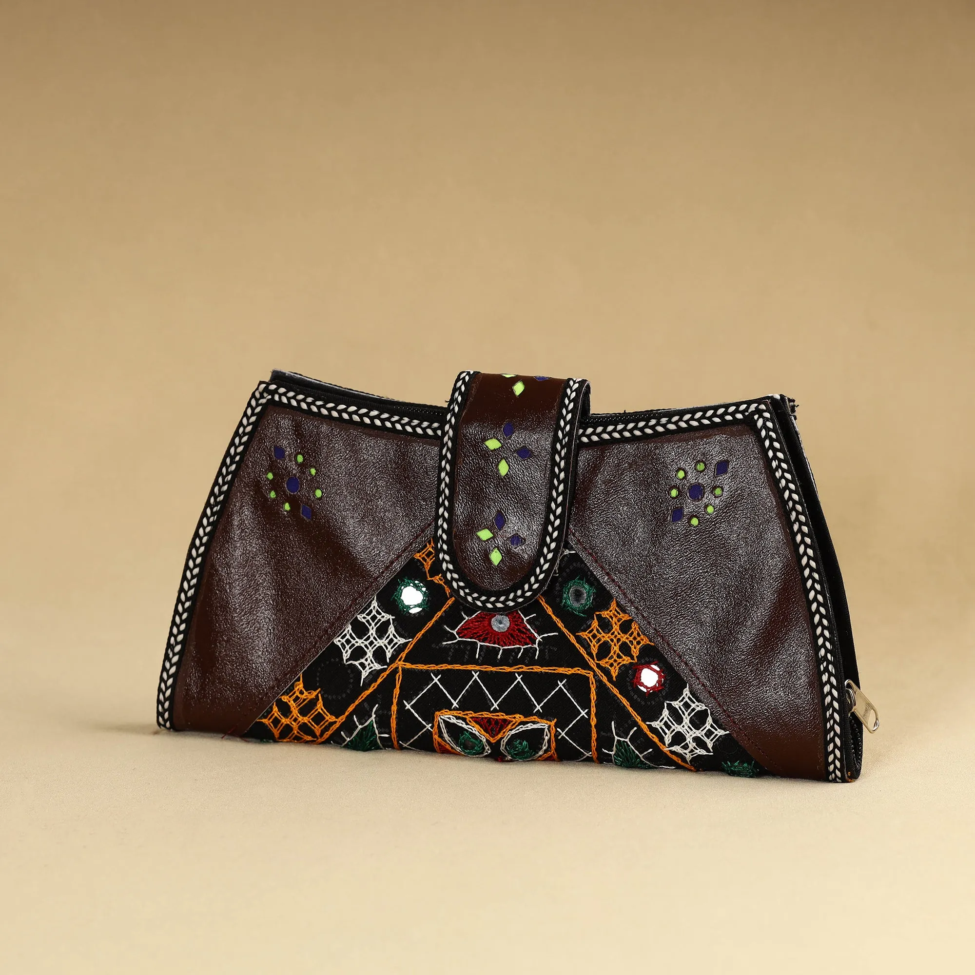 Brown - Kutch Embroidery Cotton Handmade Leather Wallet 49
