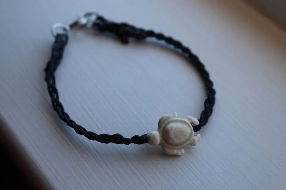 Ceramic Sea Turtle with Braided Hemp Bracelets or Anklets