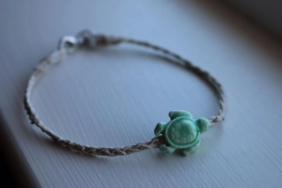 Ceramic Sea Turtle with Braided Hemp Bracelets or Anklets