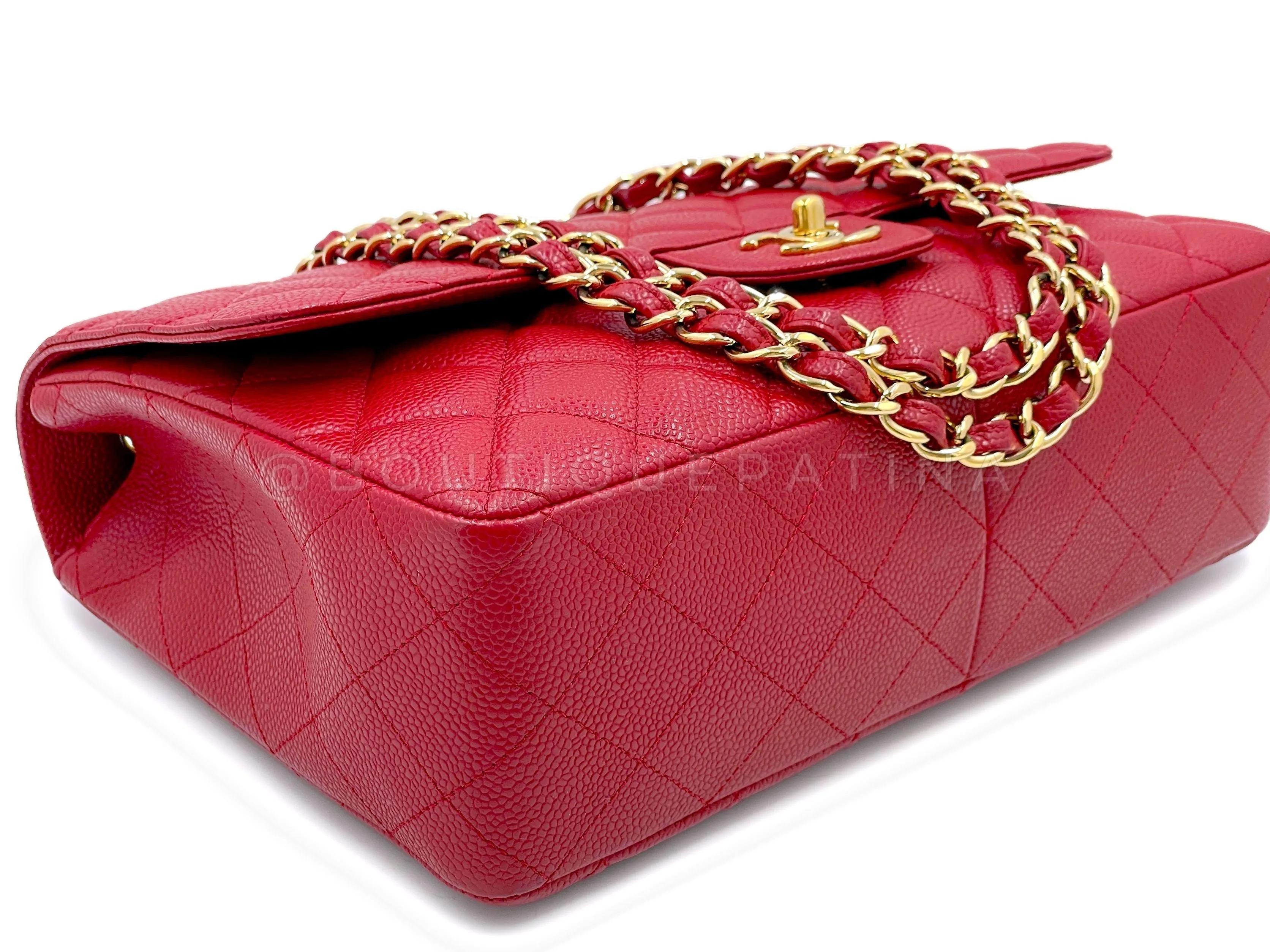 Chanel 2009 Red Caviar Jumbo Classic Flap Bag GHW Single