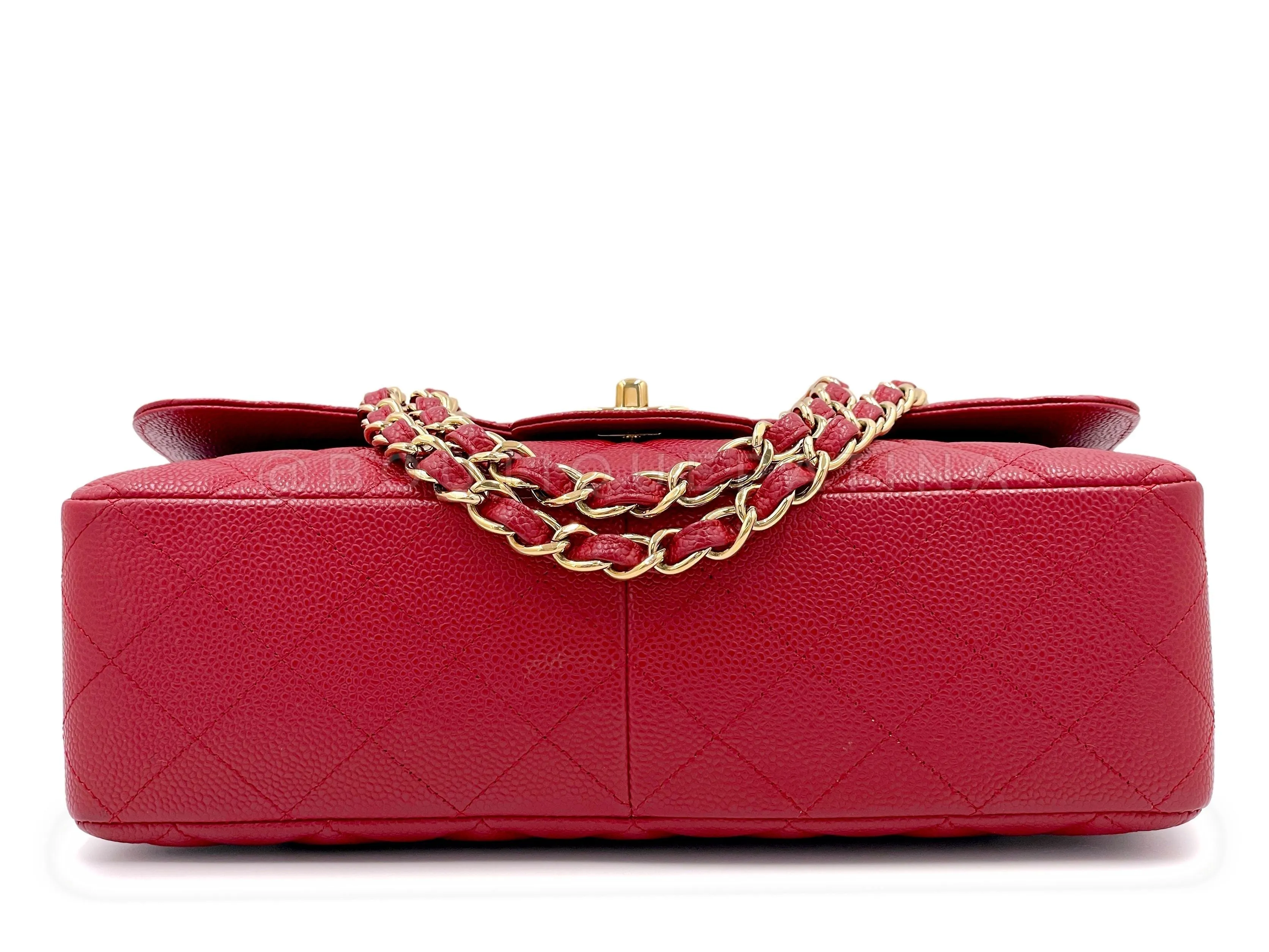 Chanel 2009 Red Caviar Jumbo Classic Flap Bag GHW Single