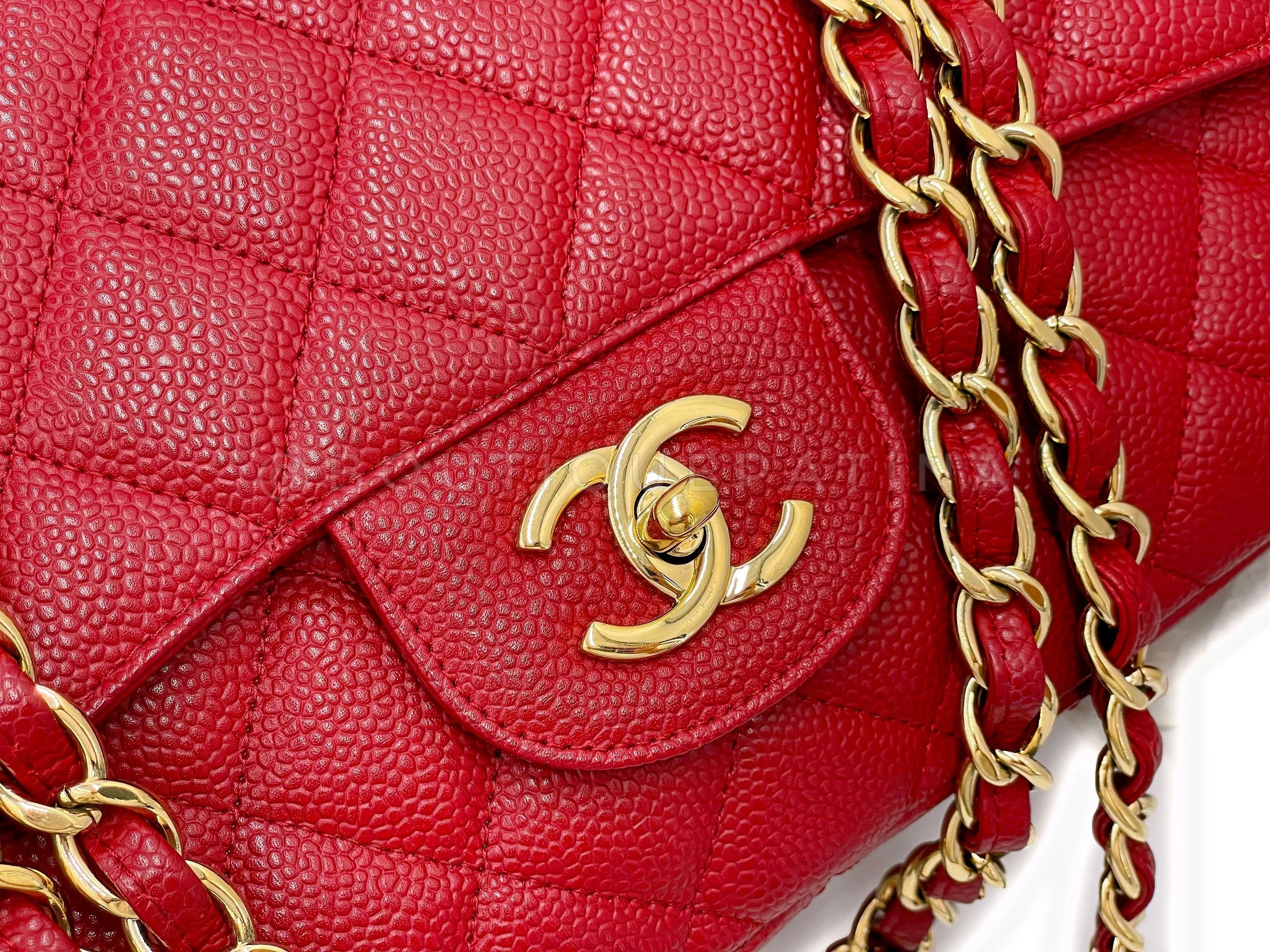 Chanel 2009 Red Caviar Jumbo Classic Flap Bag GHW Single