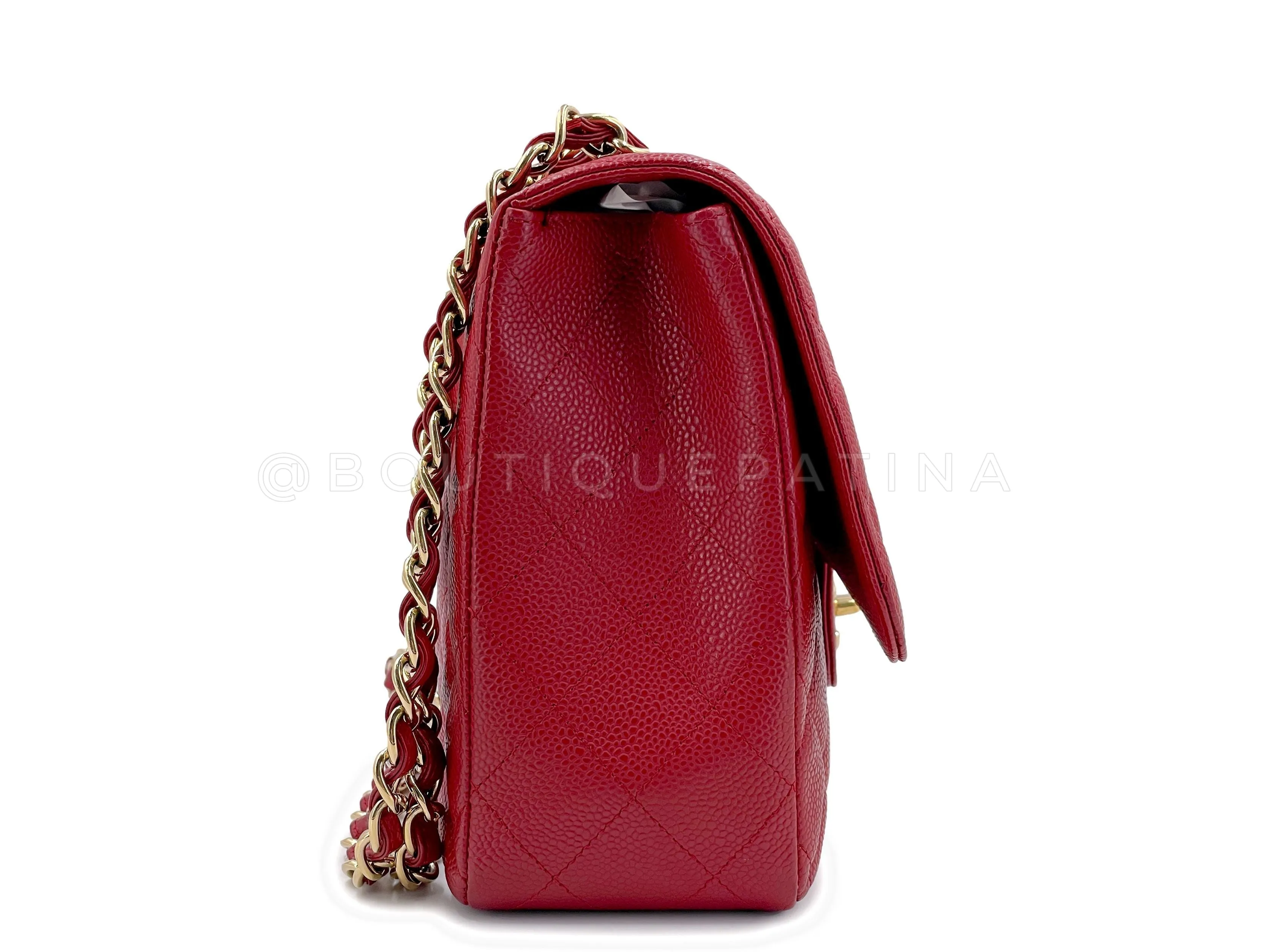Chanel 2009 Red Caviar Jumbo Classic Flap Bag GHW Single