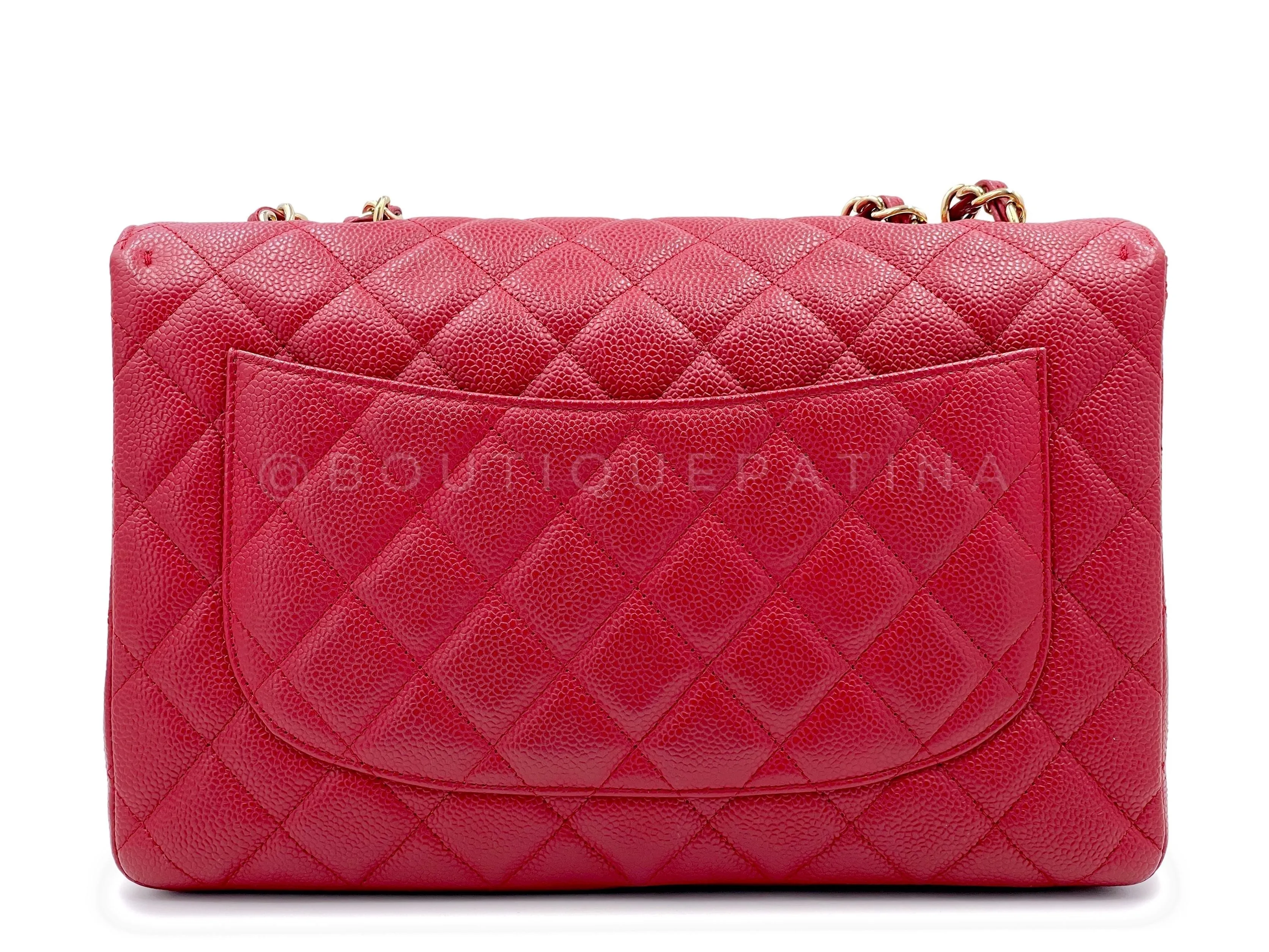 Chanel 2009 Red Caviar Jumbo Classic Flap Bag GHW Single