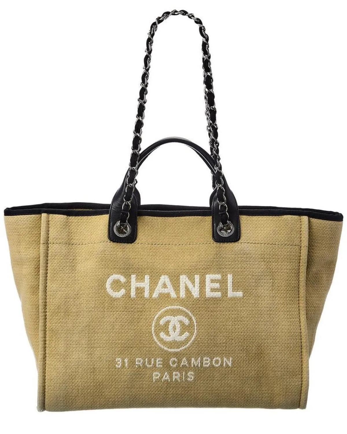 Chanel Neutral Canvas Large Deauville Tote (Authentic Pre-Owned)