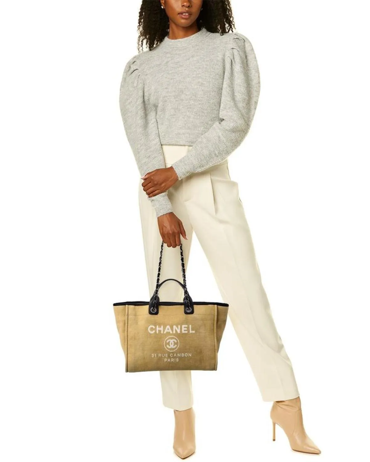 Chanel Neutral Canvas Large Deauville Tote (Authentic Pre-Owned)