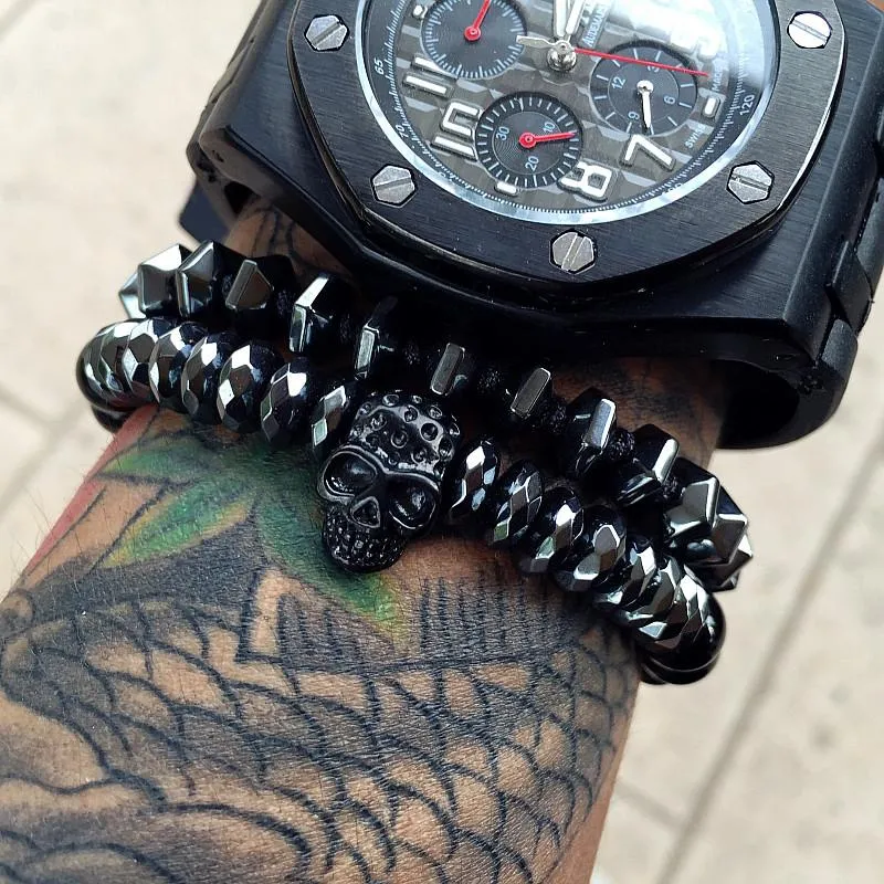 Chipped Hematite Onyx Black Macrame Bracelet
