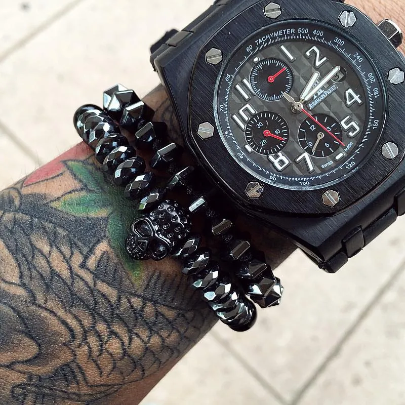 Chipped Hematite Onyx Black Macrame Bracelet