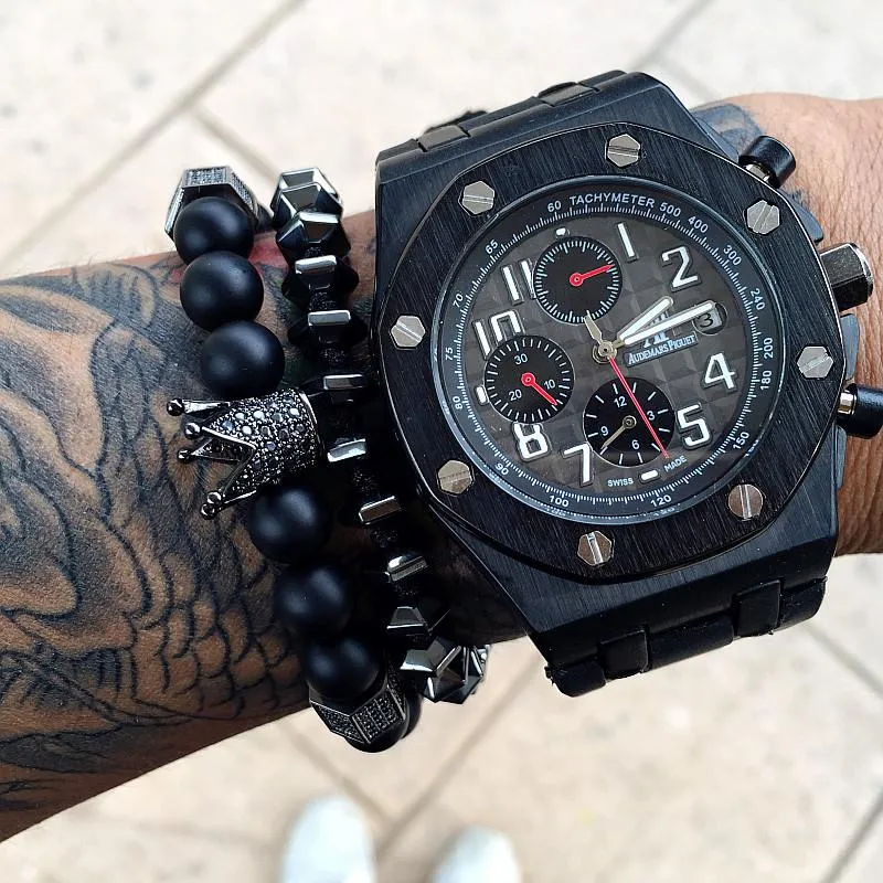 Chipped Hematite Onyx Black Macrame Bracelet