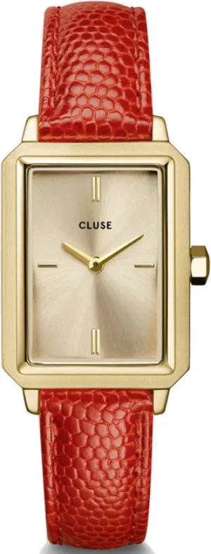 Cluse Fluette Leather Coral Lizard Gold