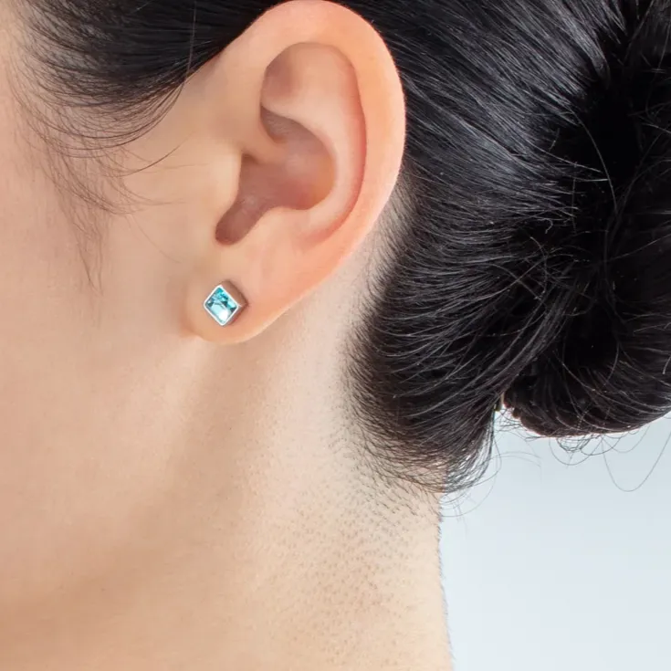 Coeur De Lion 0501EBL Brilliant Square Aqua Crystal Stud  Earrings
