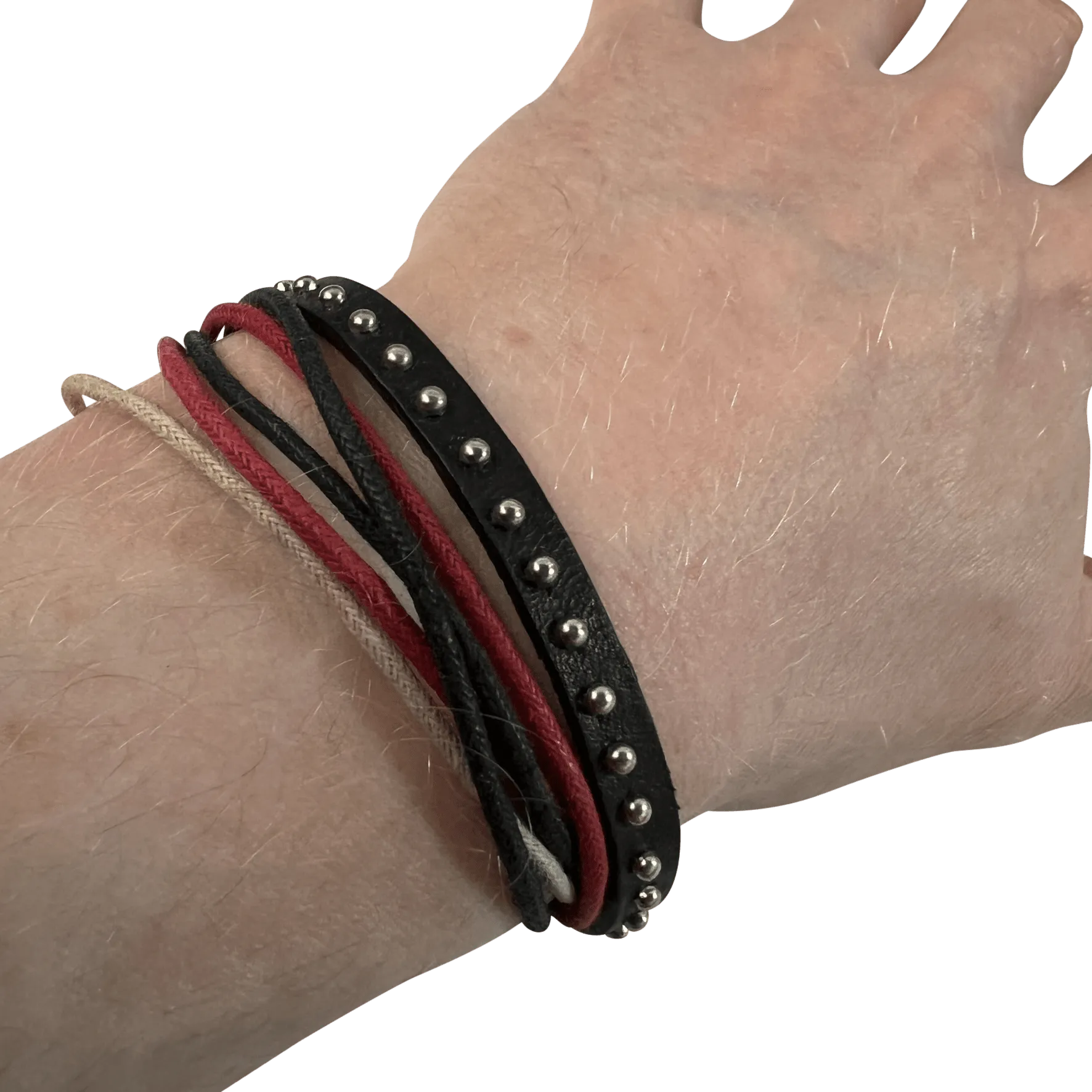 Cotton Studded Leather Bracelet Wristband Bangle Mens Womens Boys Girl Jewellery