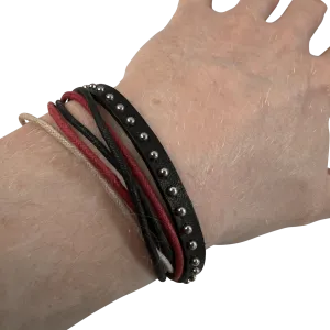 Cotton Studded Leather Bracelet Wristband Bangle Mens Womens Boys Girl Jewellery