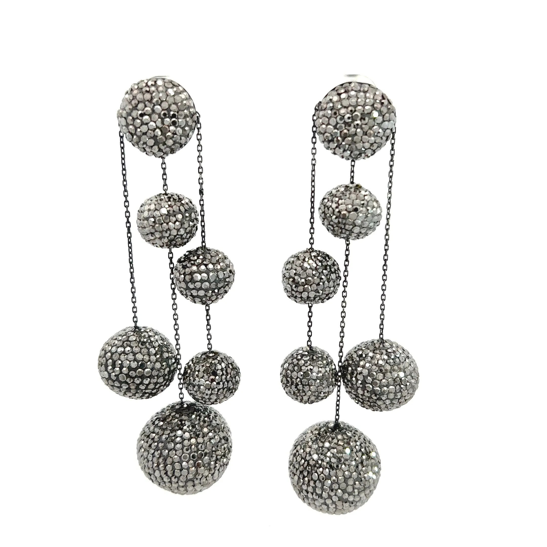 Crystal Ball 925 Sterling Silver Dangling Statement Earrings