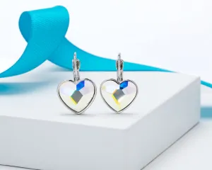 Crystal Heart Leverback Earrings