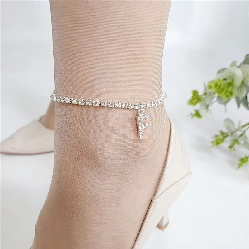 Crystal Zircon Initial Letter Ankle Bracelet Alphabet Anklets