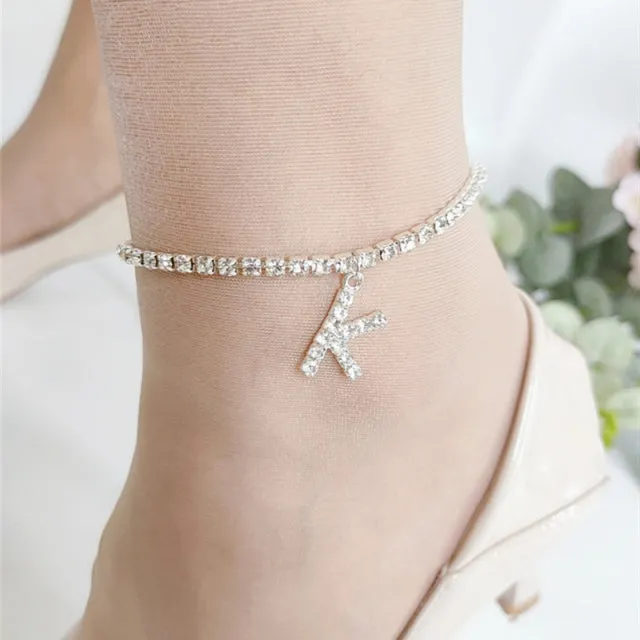 Crystal Zircon Initial Letter Ankle Bracelet Alphabet Anklets