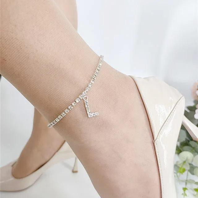 Crystal Zircon Initial Letter Ankle Bracelet Alphabet Anklets