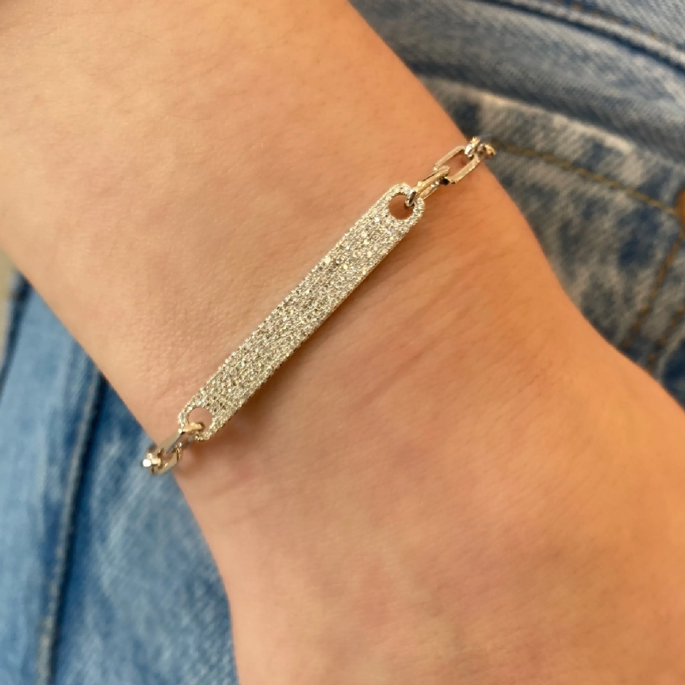 Diamond Bar Wide Link Bracelet