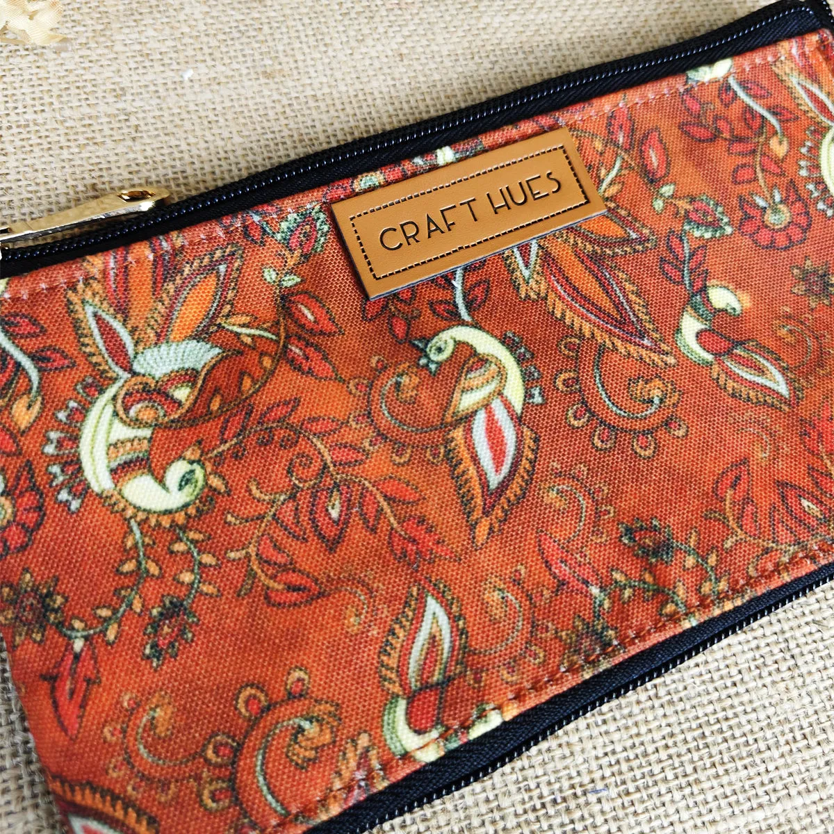 Dual-Zip Kalamkari Orange Peacock