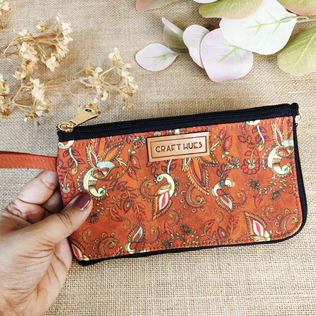 Dual-Zip Kalamkari Orange Peacock