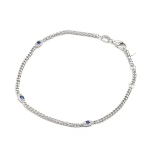 Evil Eye Lucky Eye Oval Blue Eye Diamond CZ Sterling Silver Anklet