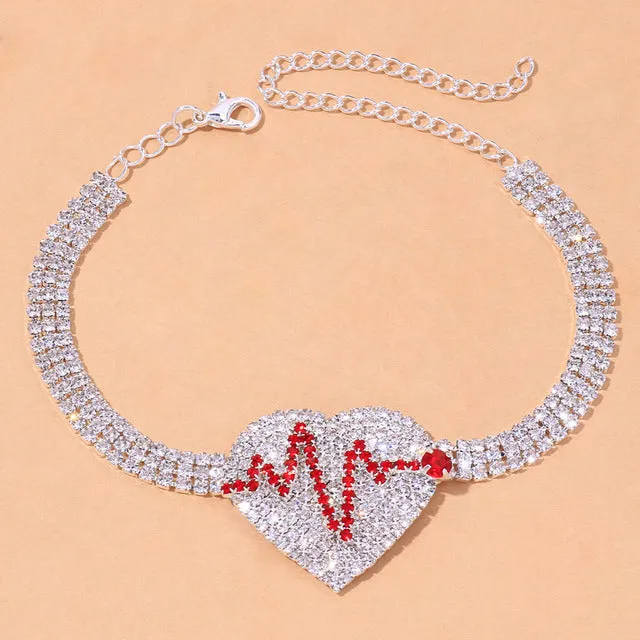 Fashion Tennis Chain Rhinestone Heart Anklet for Women