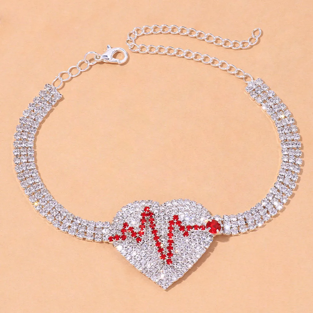 Fashion Tennis Chain Rhinestone Heart Anklet for Women