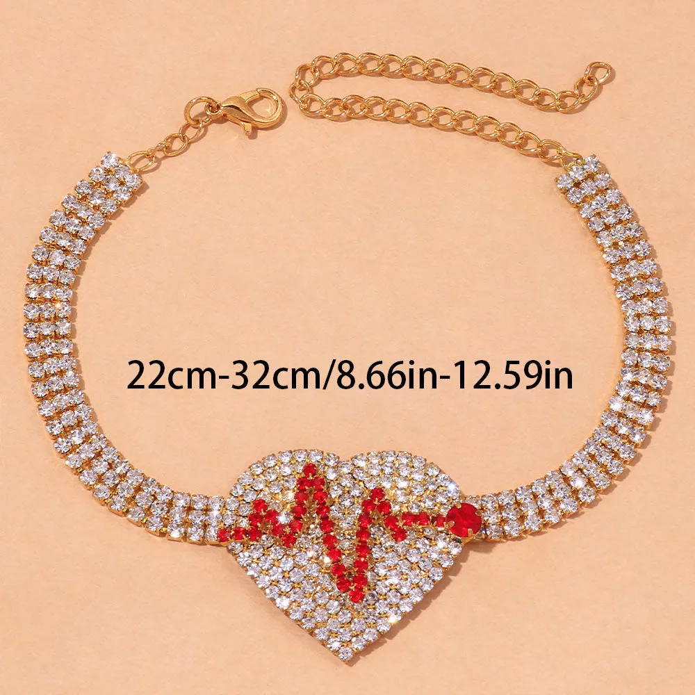 Fashion Tennis Chain Rhinestone Heart Anklet for Women