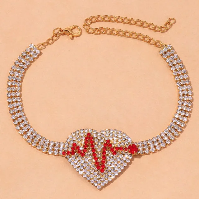 Fashion Tennis Chain Rhinestone Heart Anklet for Women