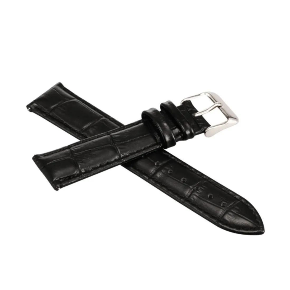 Faux leather watch strap in crocodile look with pin buckle (22mm) - black
