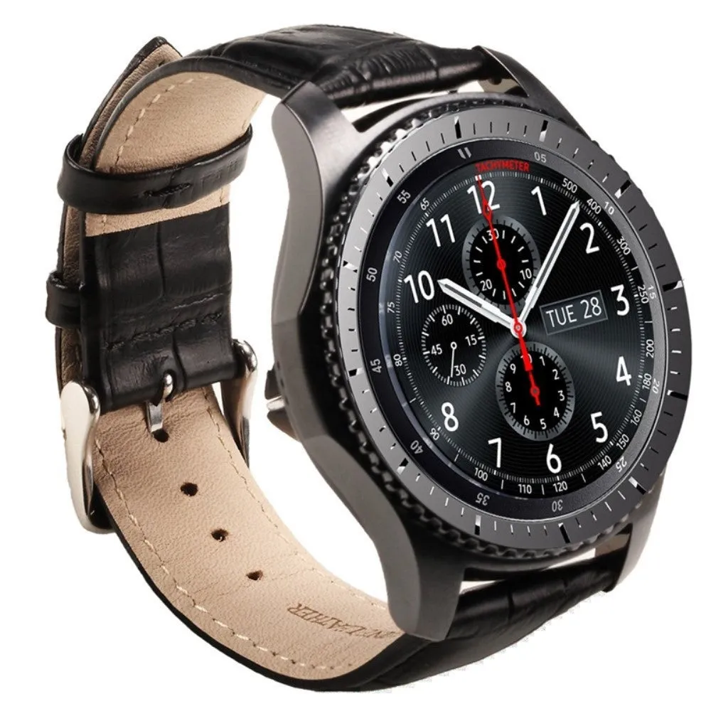 Faux leather watch strap in crocodile look with pin buckle (22mm) - black